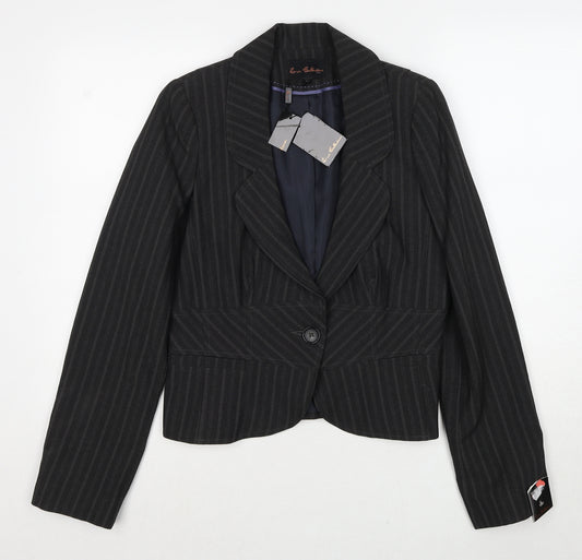 E-vie Womens Black Striped Polyester Jacket Blazer Size 12