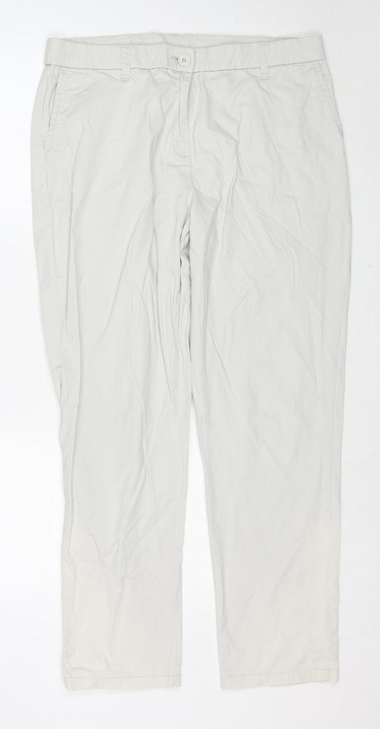 Bonmarché Womens Grey Cotton Chino Trousers Size 14 Regular Zip