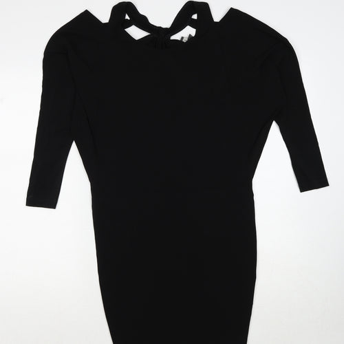 Pied A Terre Womens Black Polyester Bodycon Size 8 Round Neck Pullover
