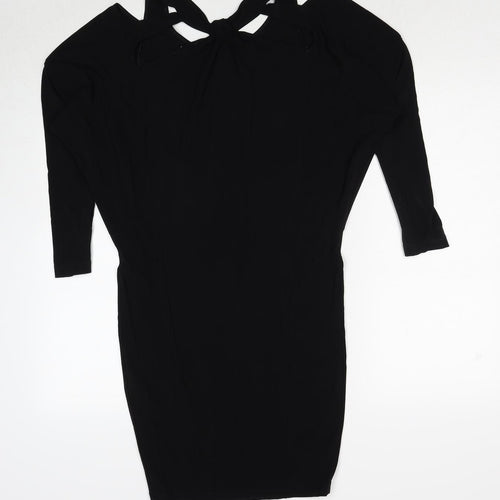Pied A Terre Womens Black Polyester Bodycon Size 8 Round Neck Pullover