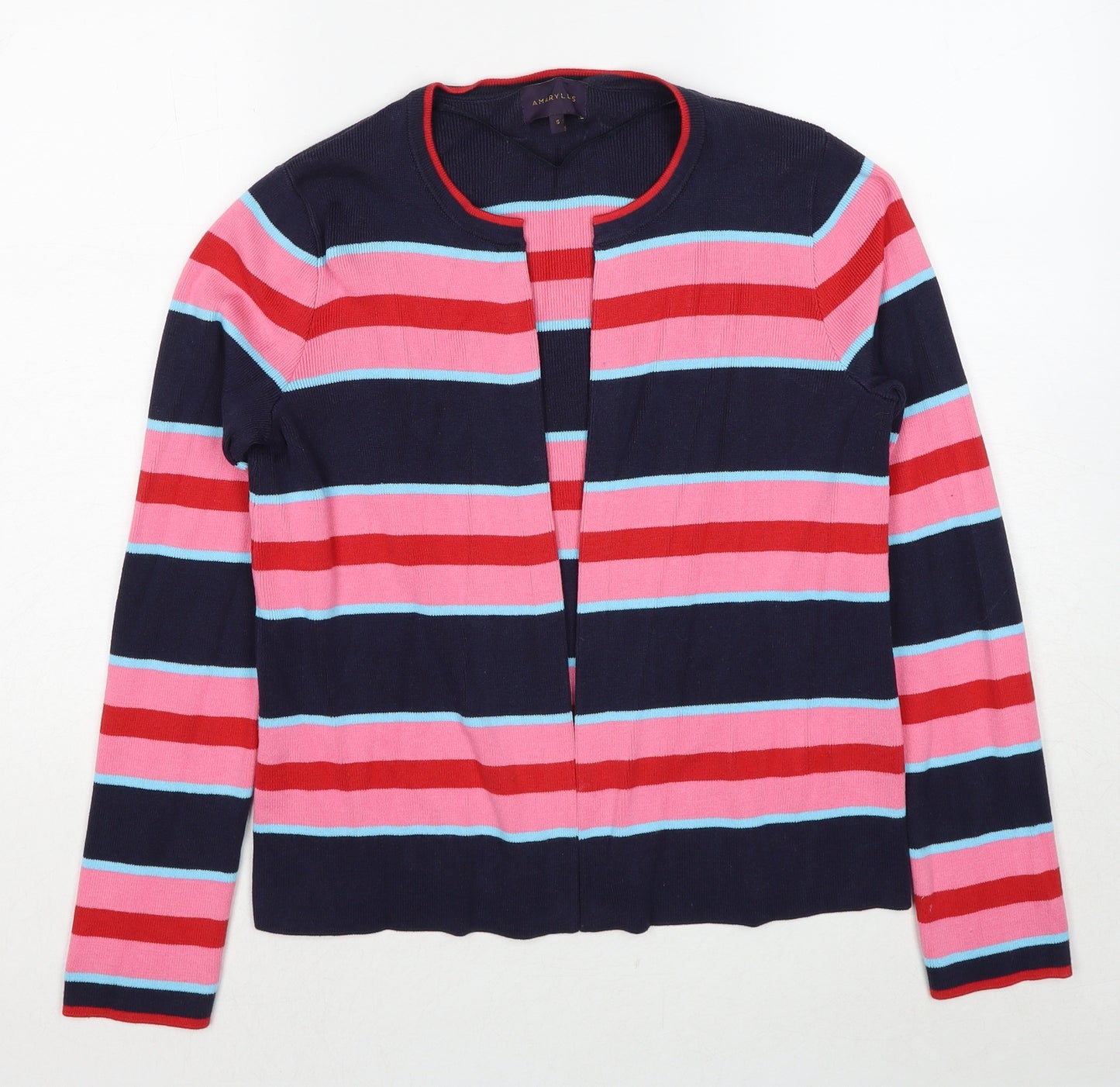 Amaryllis Womens Pink V-Neck Striped Cotton Cardigan Jumper Size S