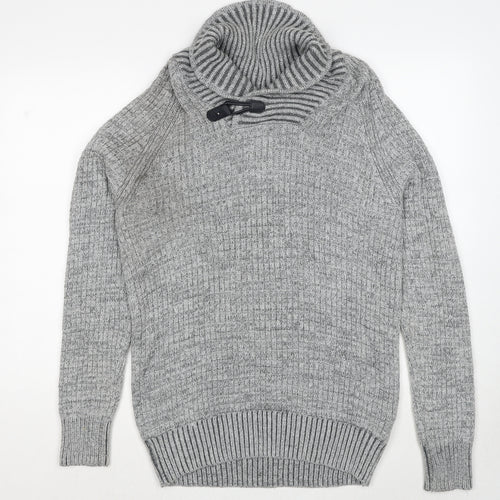 H&M Mens Grey Collared Cotton Pullover Jumper Size S Long Sleeve