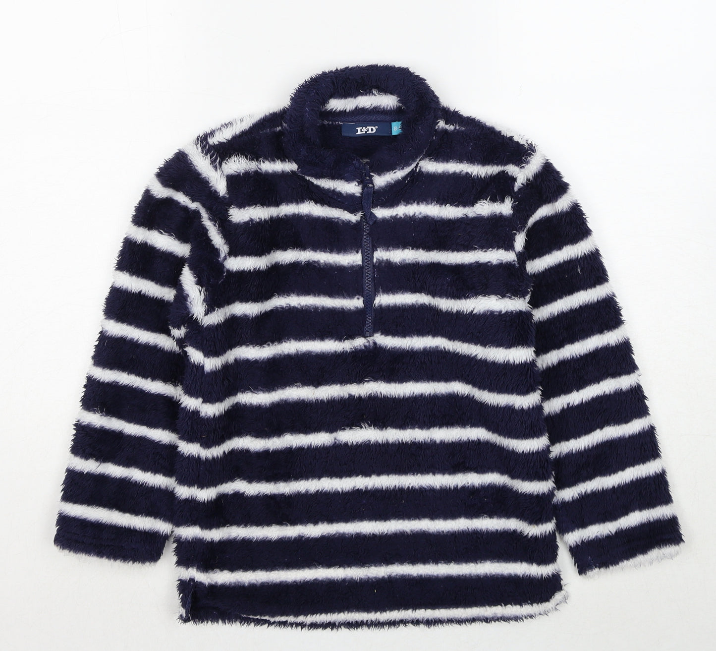 L&D Boys Blue Striped Polyester Pullover Sweatshirt Size 8-9 Years Pullover