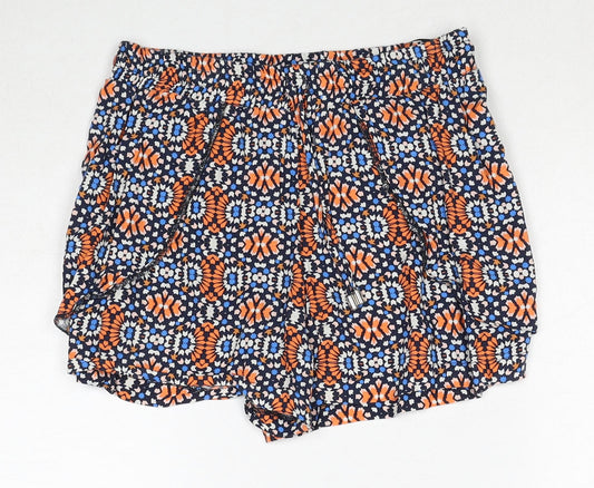 New Look Womens Multicoloured Geometric Viscose Basic Shorts Size 8 Regular Drawstring
