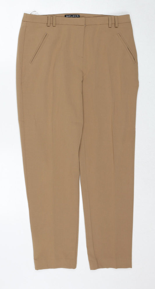 Select Womens Brown Polyester Trousers Size 12 Regular Zip