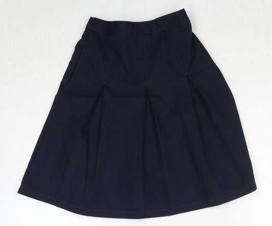 Marks and Spencer Girls Blue Polyester A-Line Skirt Size 9-10 Years Slim Pull On