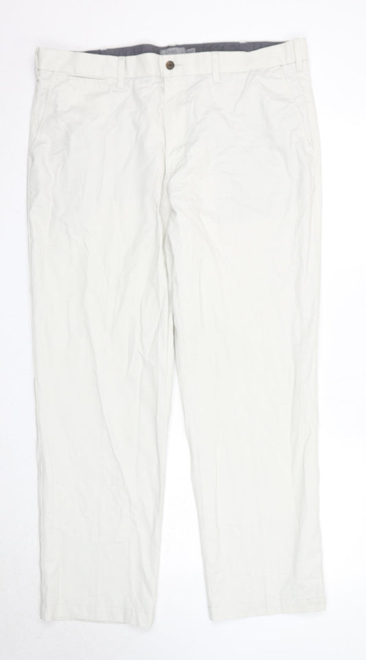 Marks and Spencer Mens Ivory Cotton Trousers Size 42 in L31 in Regular Zip