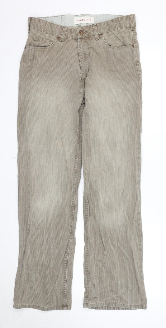 Lot 82 Mens Beige Striped Cotton Trousers Size 30 in Regular Zip