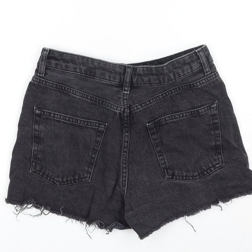 Topshop Womens Black Cotton Cut-Off Shorts Size 8 Regular Zip - Distressed