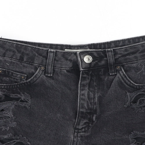 Topshop Womens Black Cotton Cut-Off Shorts Size 8 Regular Zip - Distressed