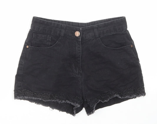 M&Co Girls Black Cotton Cut-Off Shorts Size 12 Years Regular Zip