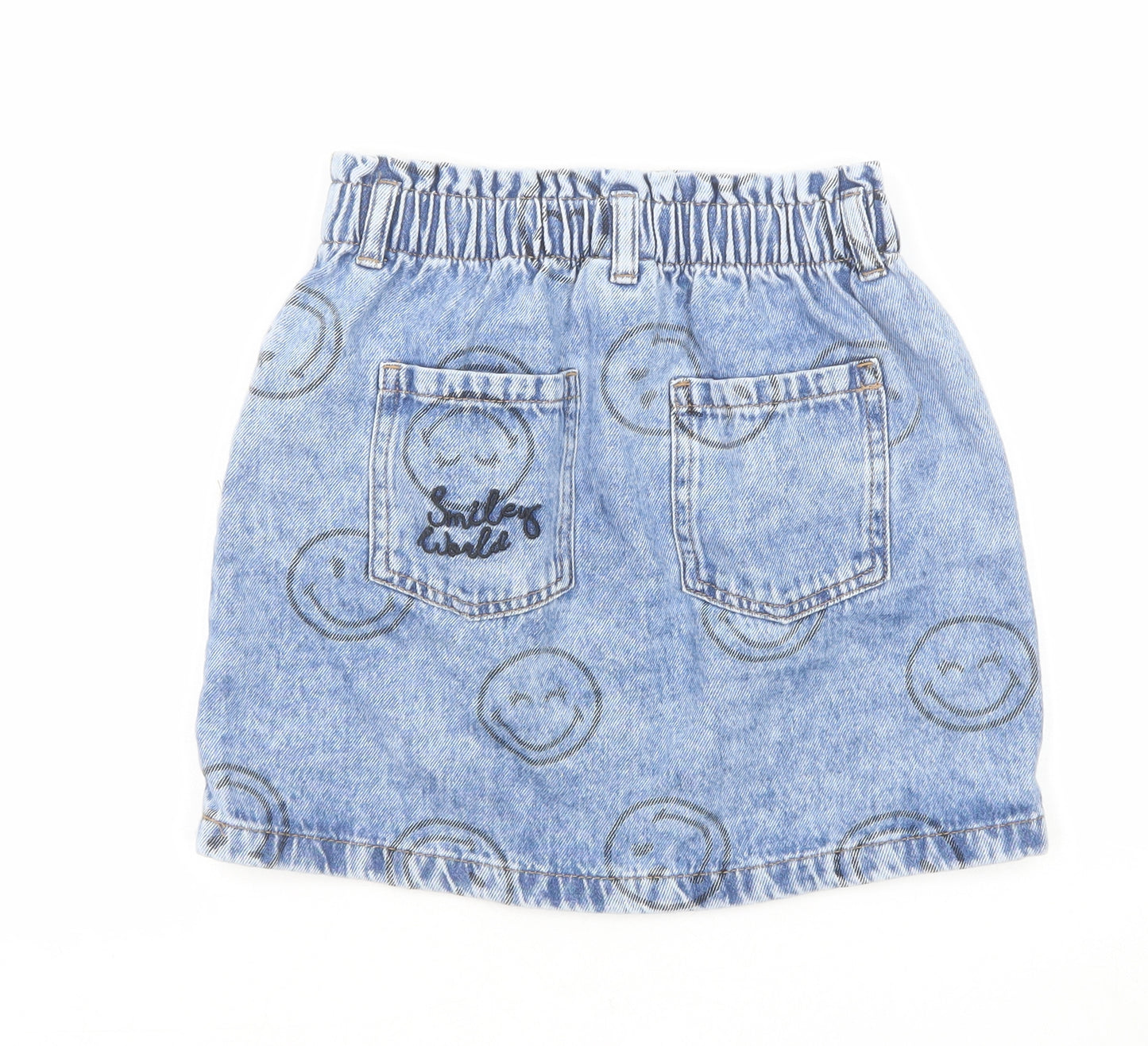 Smiley World Girls Blue Geometric Cotton Mini Skirt Size 9 Years Regular Zip - Smiley Face Print