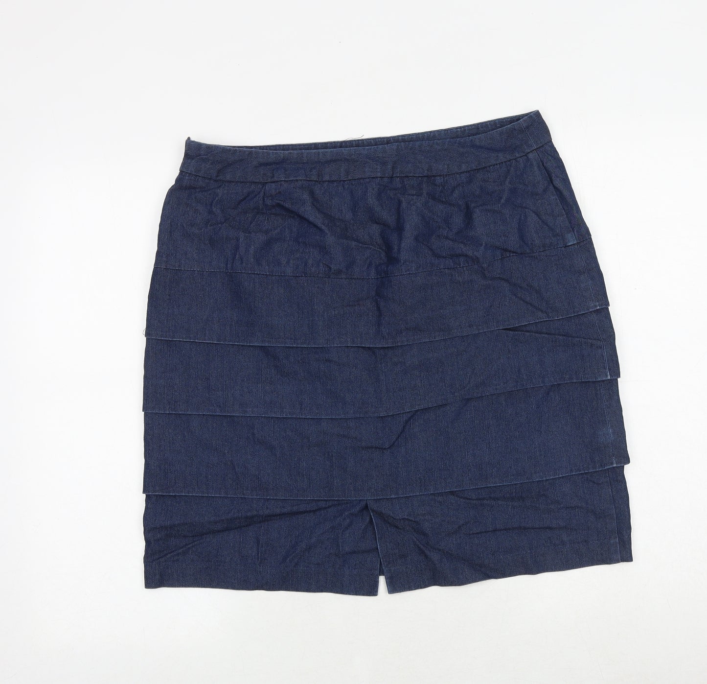 Larry Levine Womens Blue Cotton A-Line Skirt Size 12 Zip