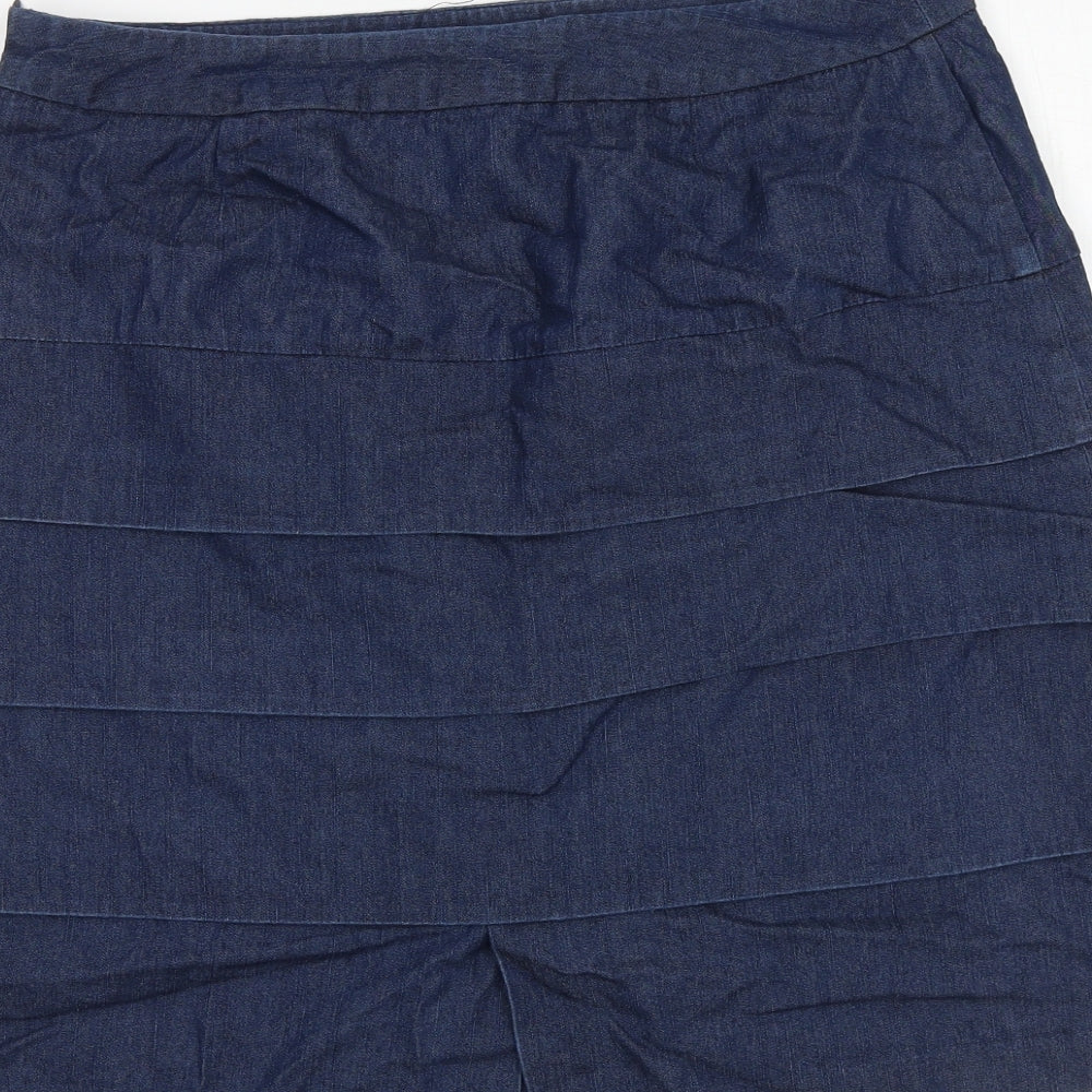 Larry Levine Womens Blue Cotton A-Line Skirt Size 12 Zip