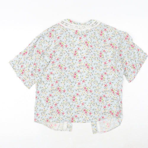 NEXT Girls Multicoloured Floral Viscose Kimono Blouse Size 11 Years V-Neck Pullover - Lace Details