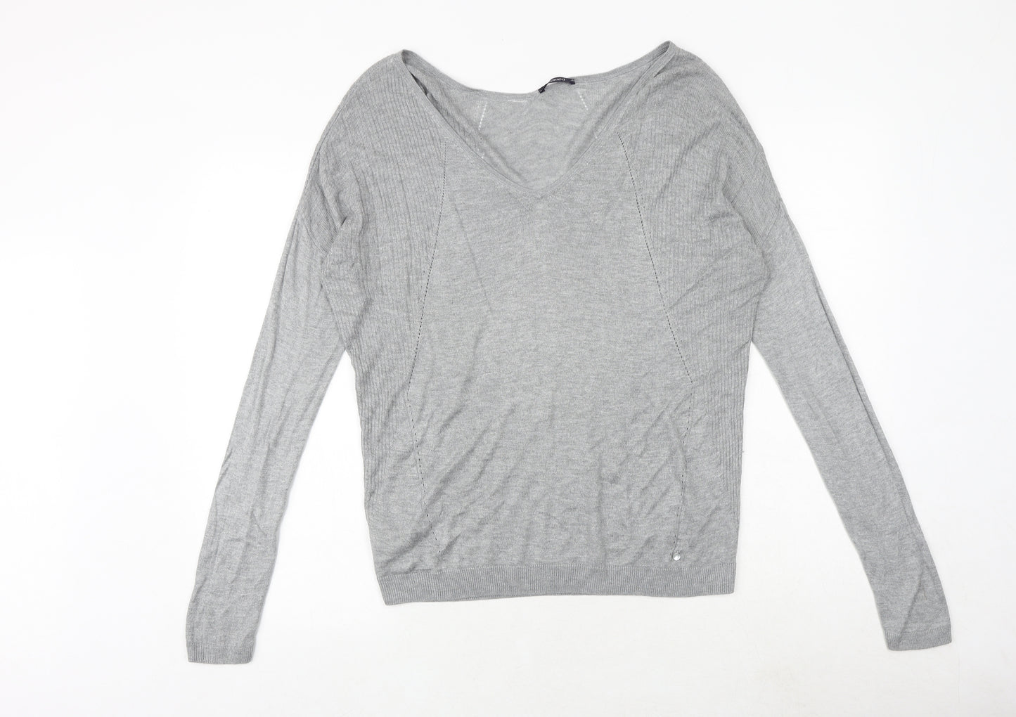Promod Womens Grey V-Neck Viscose Pullover Jumper Size L