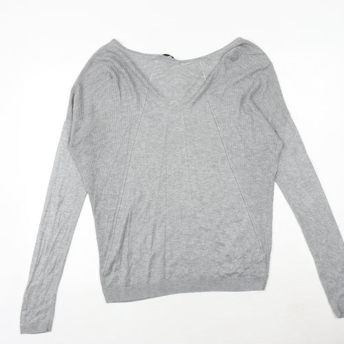 Promod Womens Grey V-Neck Viscose Pullover Jumper Size L