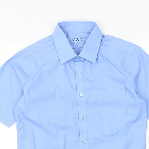 Marks and Spencer Boys Blue Cotton Basic Button-Up Size 12-13 Years Collared Button