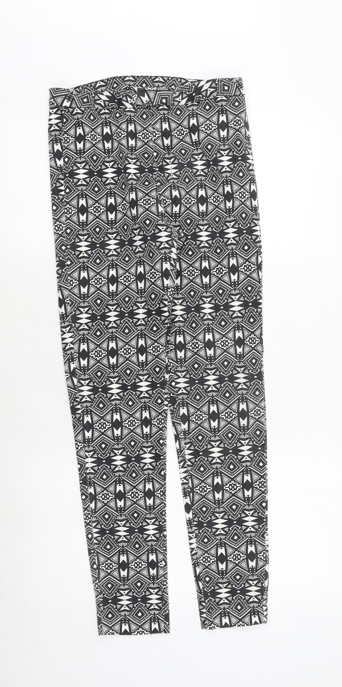 H&M Womens Black Floral Cotton Trousers Size 10 Regular Zip
