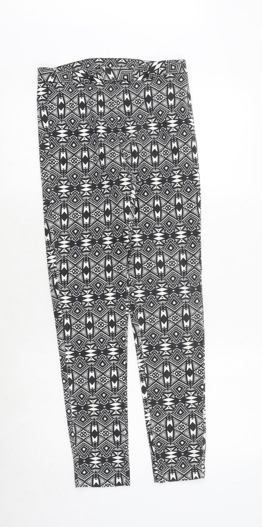 H&M Womens Black Floral Cotton Trousers Size 10 Regular Zip