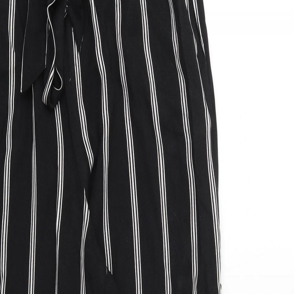 H&M Womens Black Striped Viscose Trousers Size 8 Regular Tie