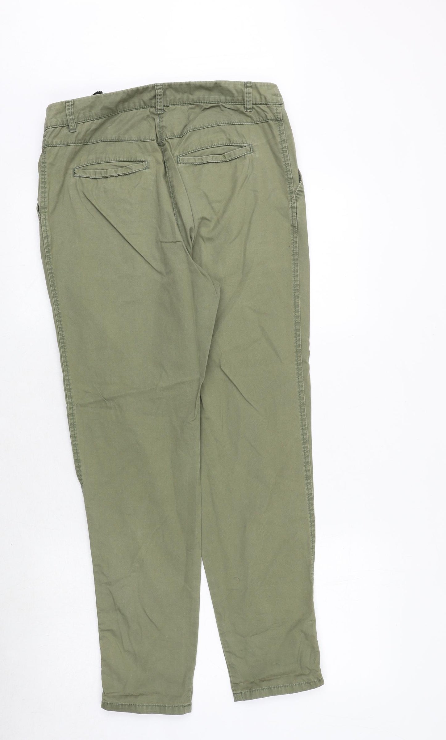 H&M Womens Green Cotton Chino Trousers Size 10 Regular Zip