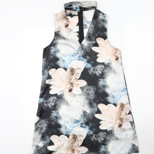 PARISIAN SIGNATURE Womens Multicoloured Floral Polyester A-Line Size 10 Round Neck Button
