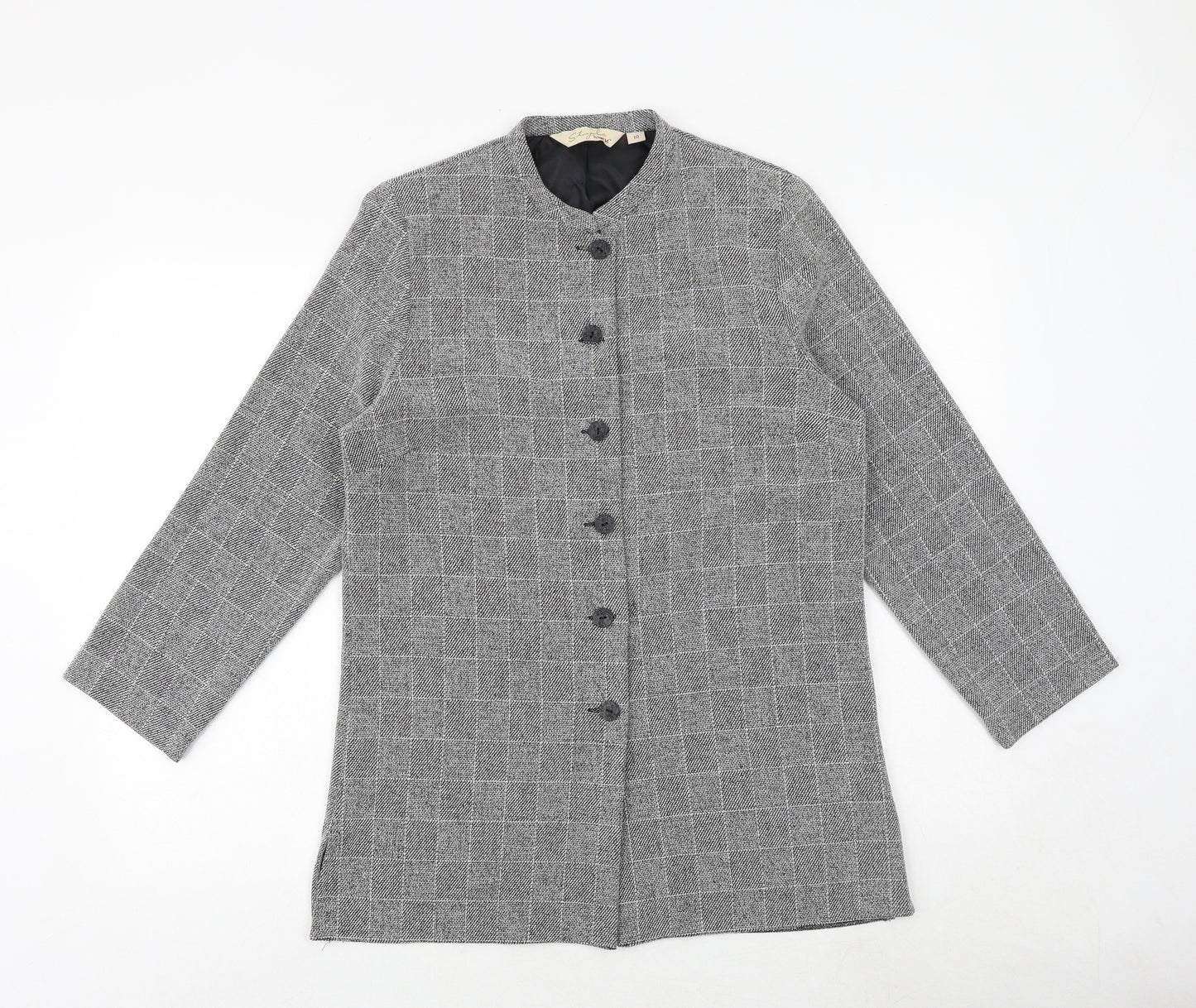 EWM Womens Grey Geometric Jacket Blazer Size 10 Button