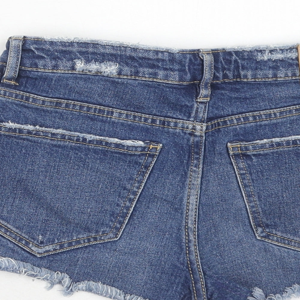 Zara Womens Blue Cotton Cut-Off Shorts Size 4 Regular Zip