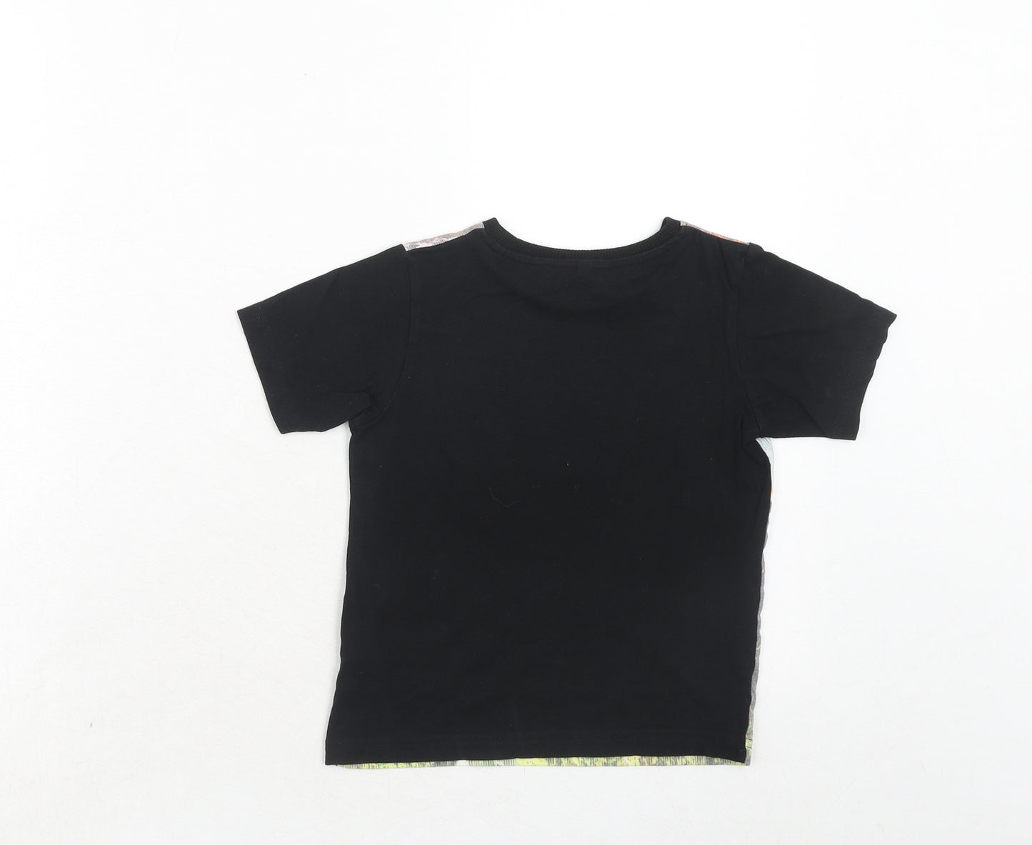 Marks and Spencer Boys Black Colourblock Cotton Basic T-Shirt Size 3-4 Years Round Neck Pullover - Dinosaur