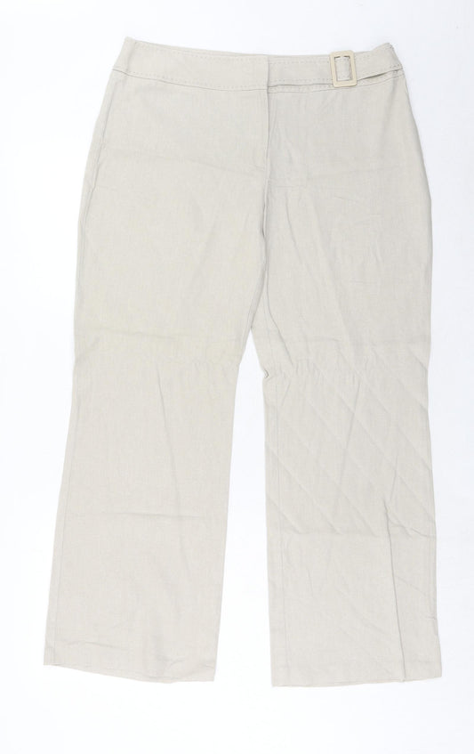 Marks and Spencer Womens Beige Linen Trousers Size 14 Regular Hook & Eye