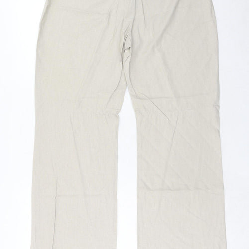 Marks and Spencer Womens Beige Linen Trousers Size 14 Regular Hook & Eye