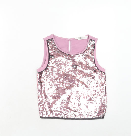 H&M Girls Pink Polyester Basic Tank Size 10-11 Years Round Neck Button