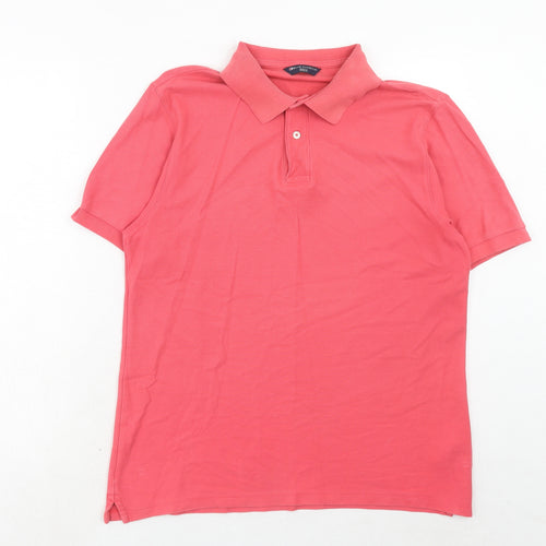 Marks and Spencer Mens Pink Cotton Polo Size M Collared Button