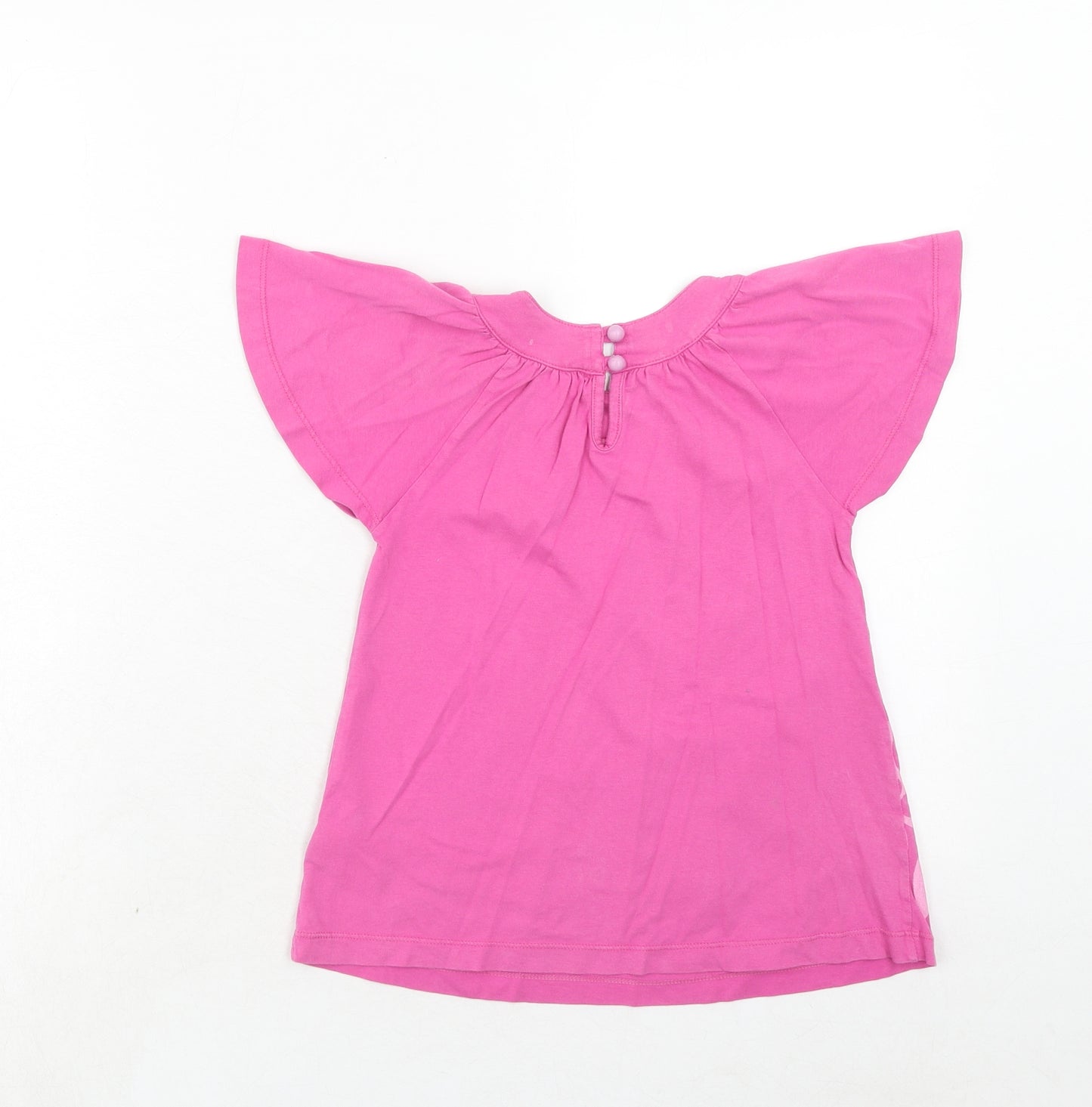 Lindex Girls Pink Cotton Basic T-Shirt Size 5 Years Round Neck Button - Elephants
