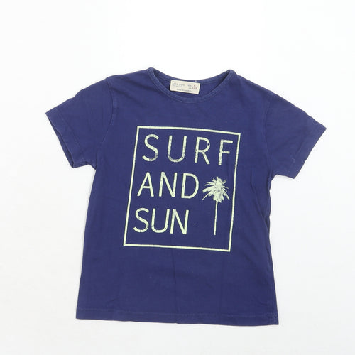 Zara Boys Blue Cotton Basic T-Shirt Size 6 Years Crew Neck Pullover - Surf and Sun
