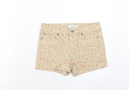Miss Shop Womens Brown Floral Cotton Boyfriend Shorts Size 8 Regular Zip