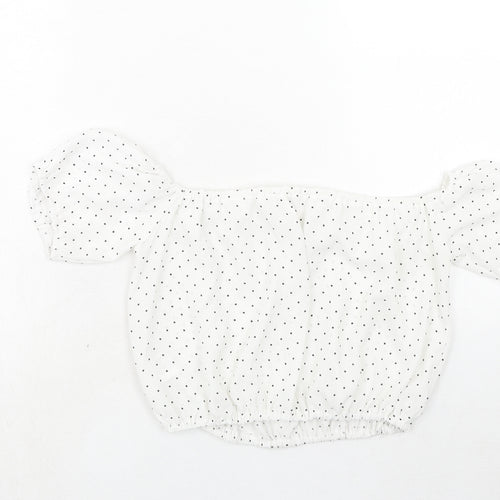 Oh My Love Womens White Polka Dot Polyester Cropped Blouse Size S Off the Shoulder