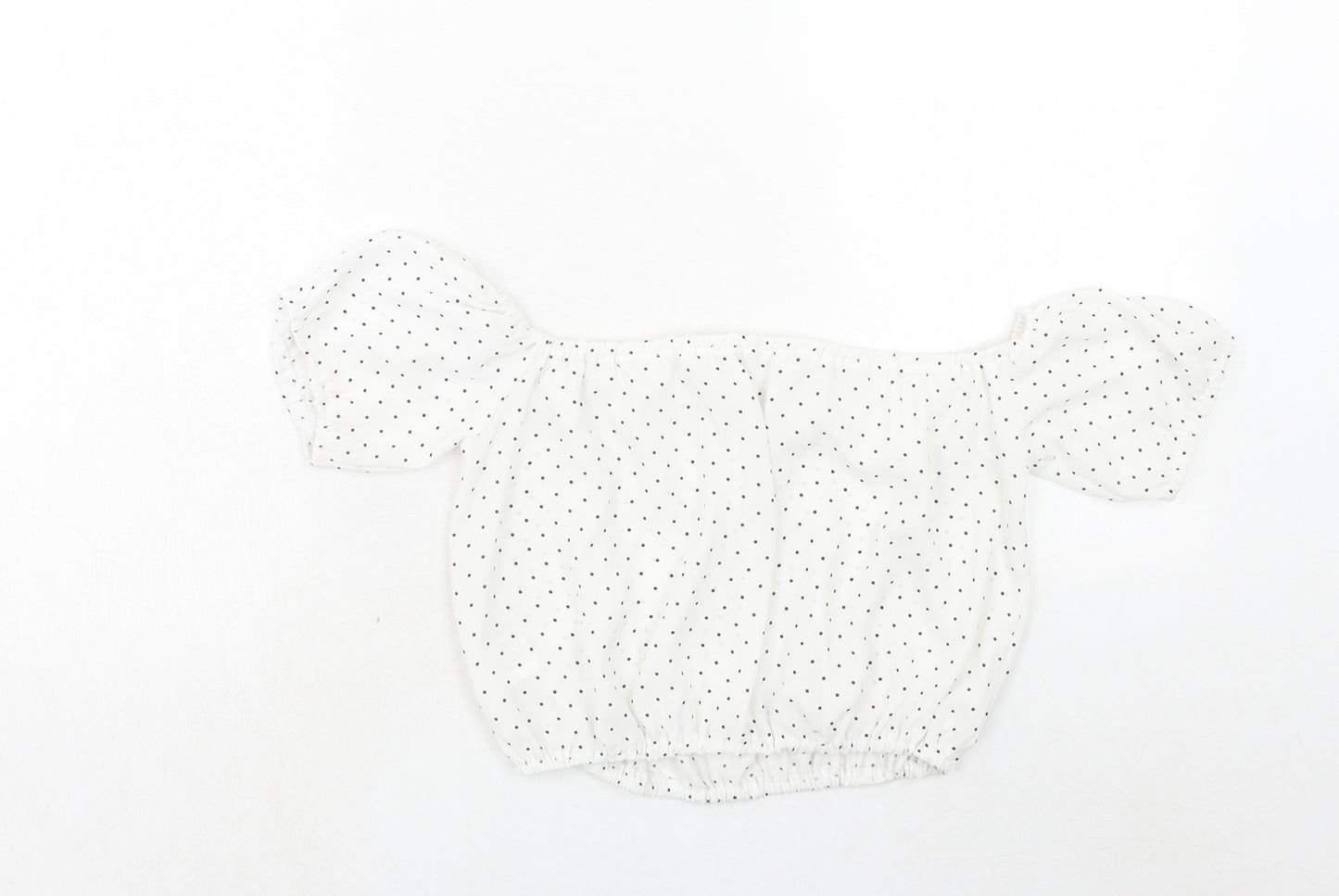 Oh My Love Womens White Polka Dot Polyester Cropped Blouse Size S Off the Shoulder