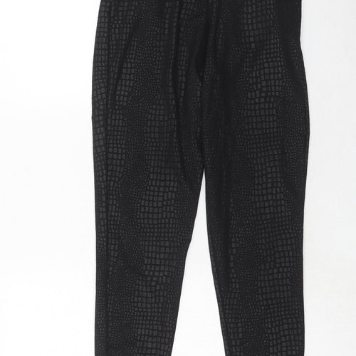 PRETTYLITTLETHING Womens Black Animal Print Polyester Trousers Size 8 Regular - Snakeskin Pattern