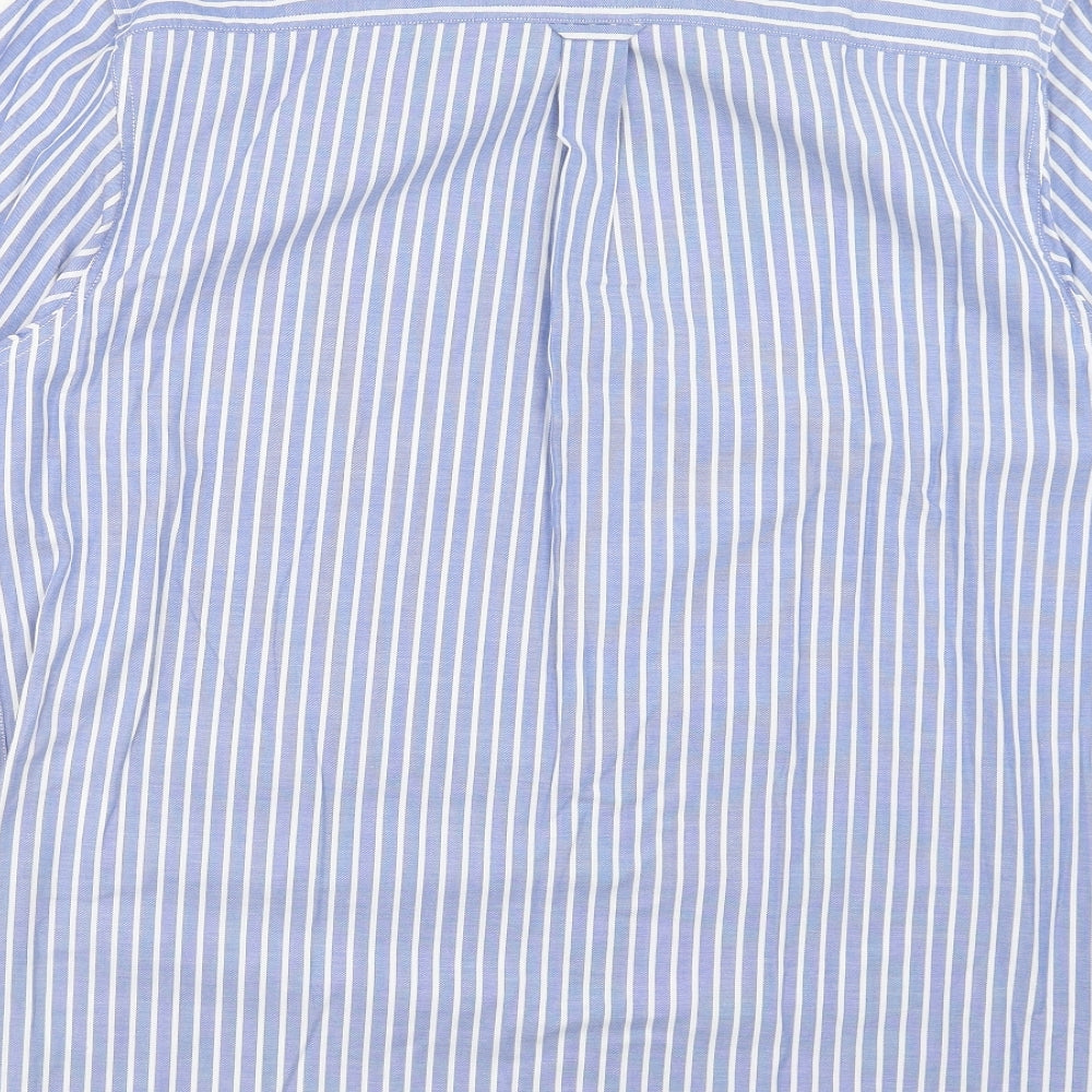 Avenue Mens Blue Striped Cotton Button-Up Size L Collared Button