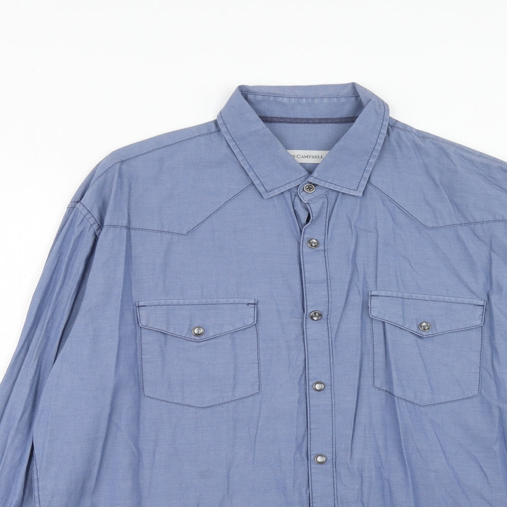 James Campbell Mens Blue Cotton Button-Up Size L Collared Button