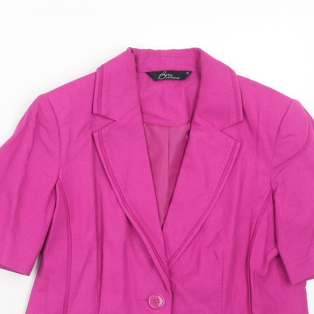 Bonmarché Womens Pink Linen Jacket Blazer Size 12