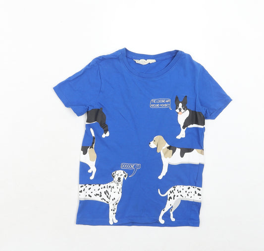 H&M Boys Blue Cotton Pullover T-Shirt Size 6 Years Round Neck Pullover - Dogs