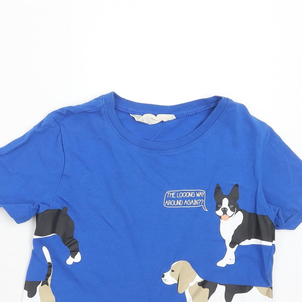 H&M Boys Blue Cotton Pullover T-Shirt Size 6 Years Round Neck Pullover - Dogs