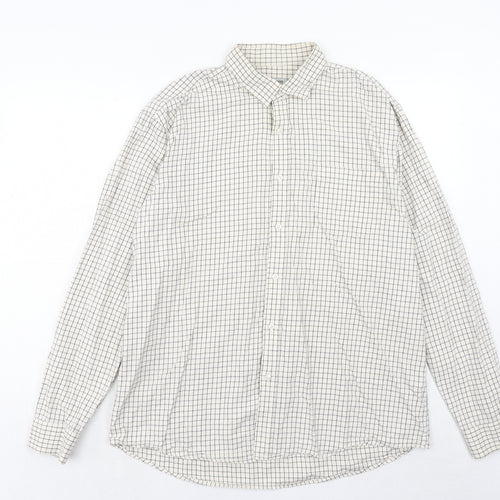 Greenwoods Mens Beige Check Cotton Button-Up Size XL Collared Button
