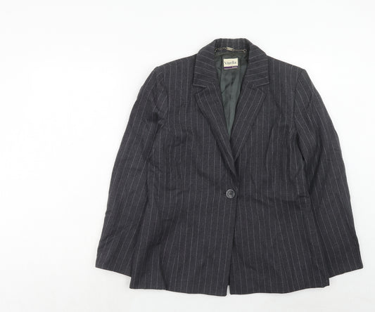Viyella Womens Grey Pinstripe Wool Jacket Suit Jacket Size 12