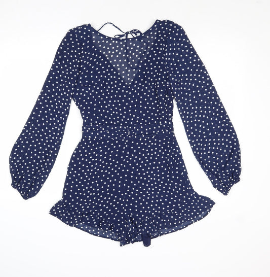 Divided by H&M Womens Blue Polka Dot Polyester Playsuit One-Piece Size 6 Zip