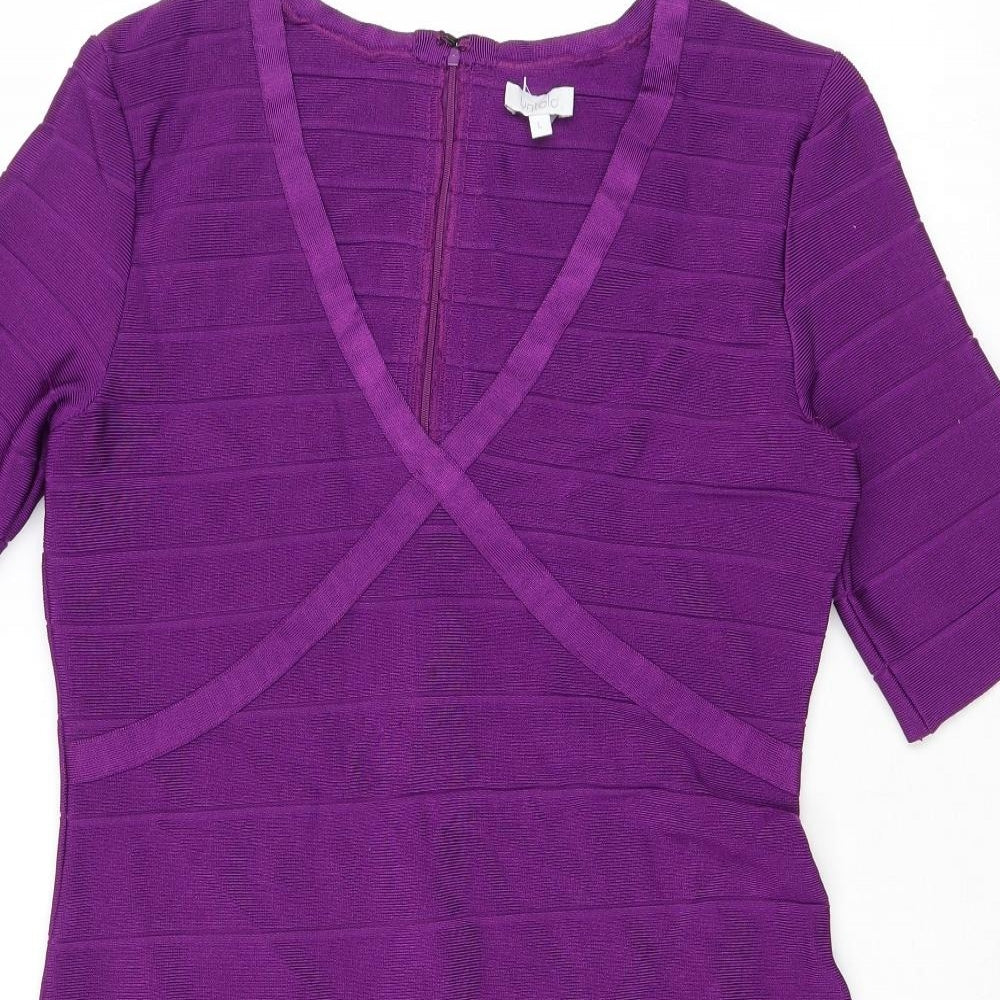 Untold Womens Purple Viscose A-Line Size L V-Neck Zip