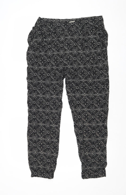 M&Co Womens Black Geometric Viscose Trousers Size 30 in Regular